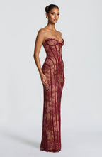 Women's Strapless Maxi Dress with Sweetheart Neckline and Corset Seaming - 14