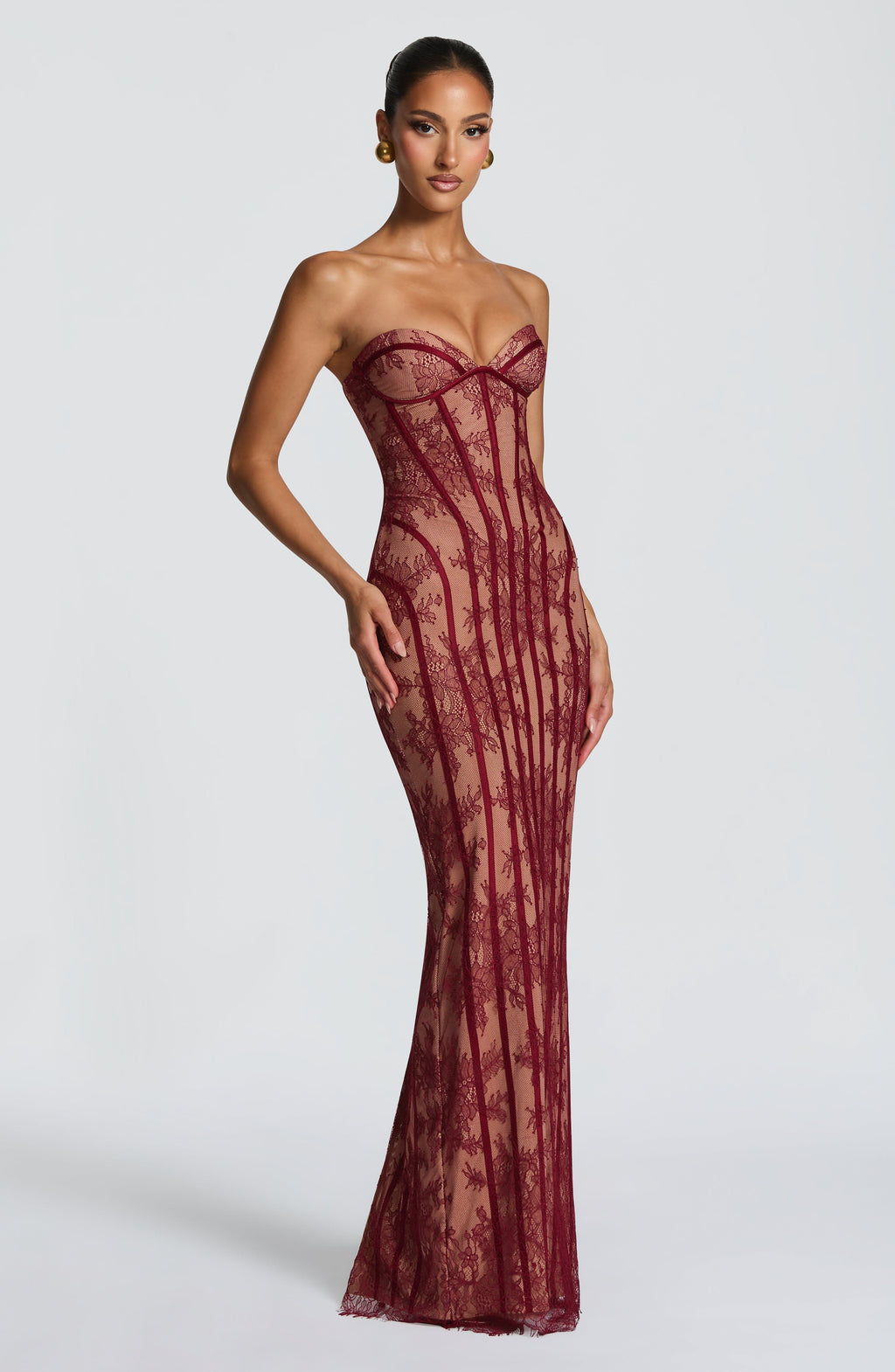Women's Strapless Maxi Dress with Sweetheart Neckline and Corset Seaming - 3