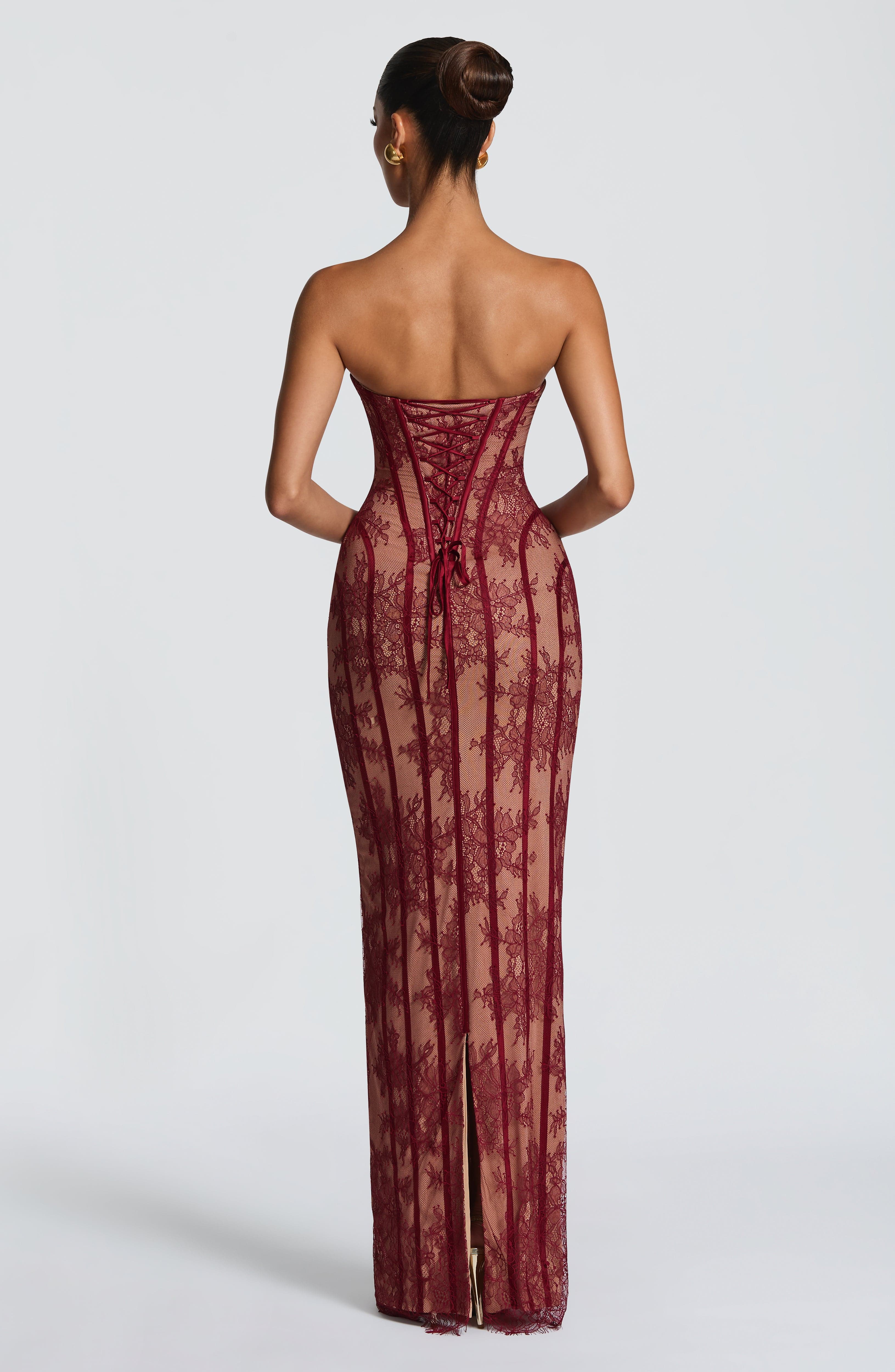 Women's Strapless Maxi Dress with Sweetheart Neckline and Corset Seaming - 5