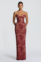 Women's Strapless Maxi Dress with Sweetheart Neckline and Corset Seaming - 2