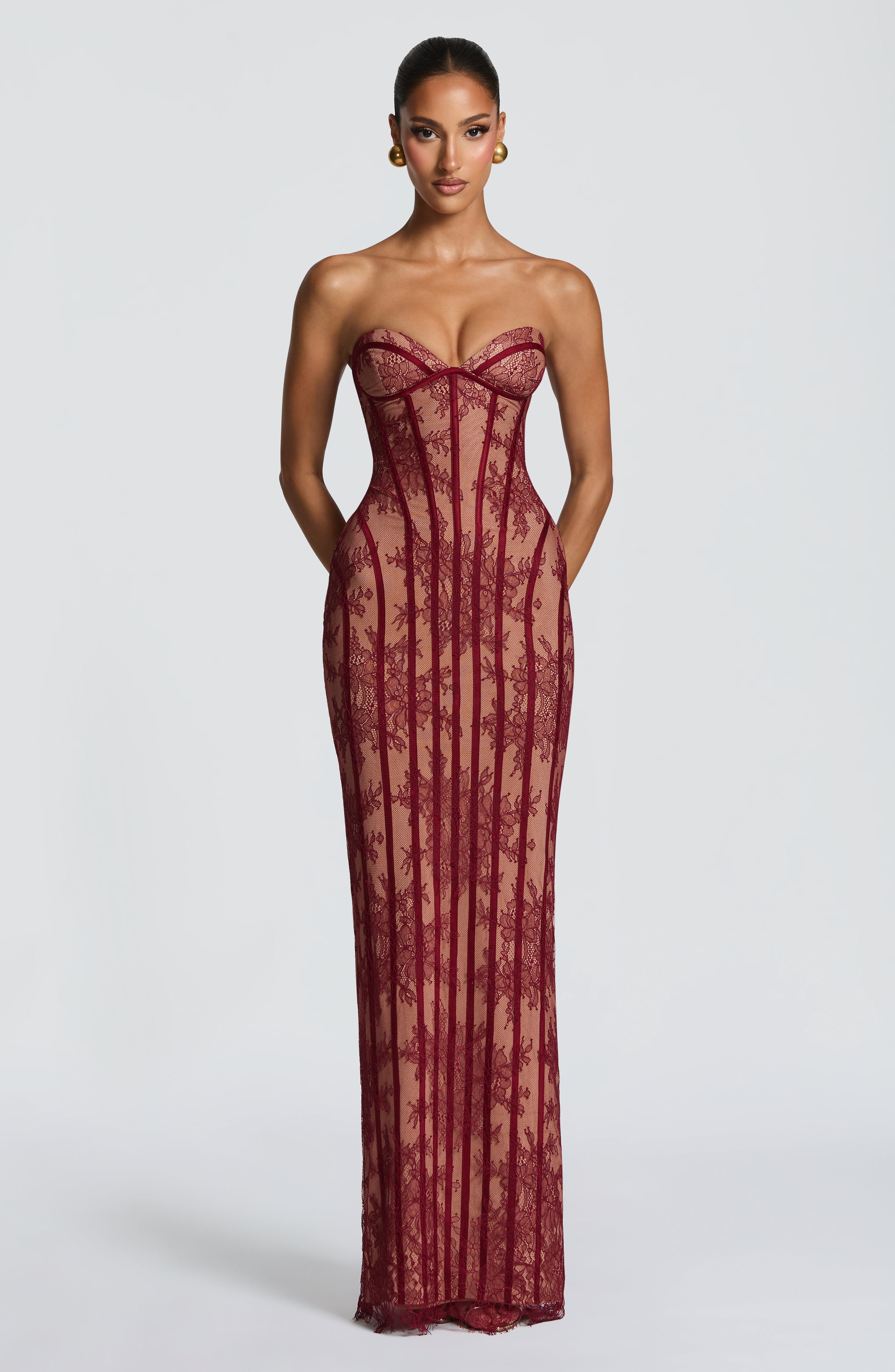 Women's Strapless Maxi Dress with Sweetheart Neckline and Corset Seaming - 2