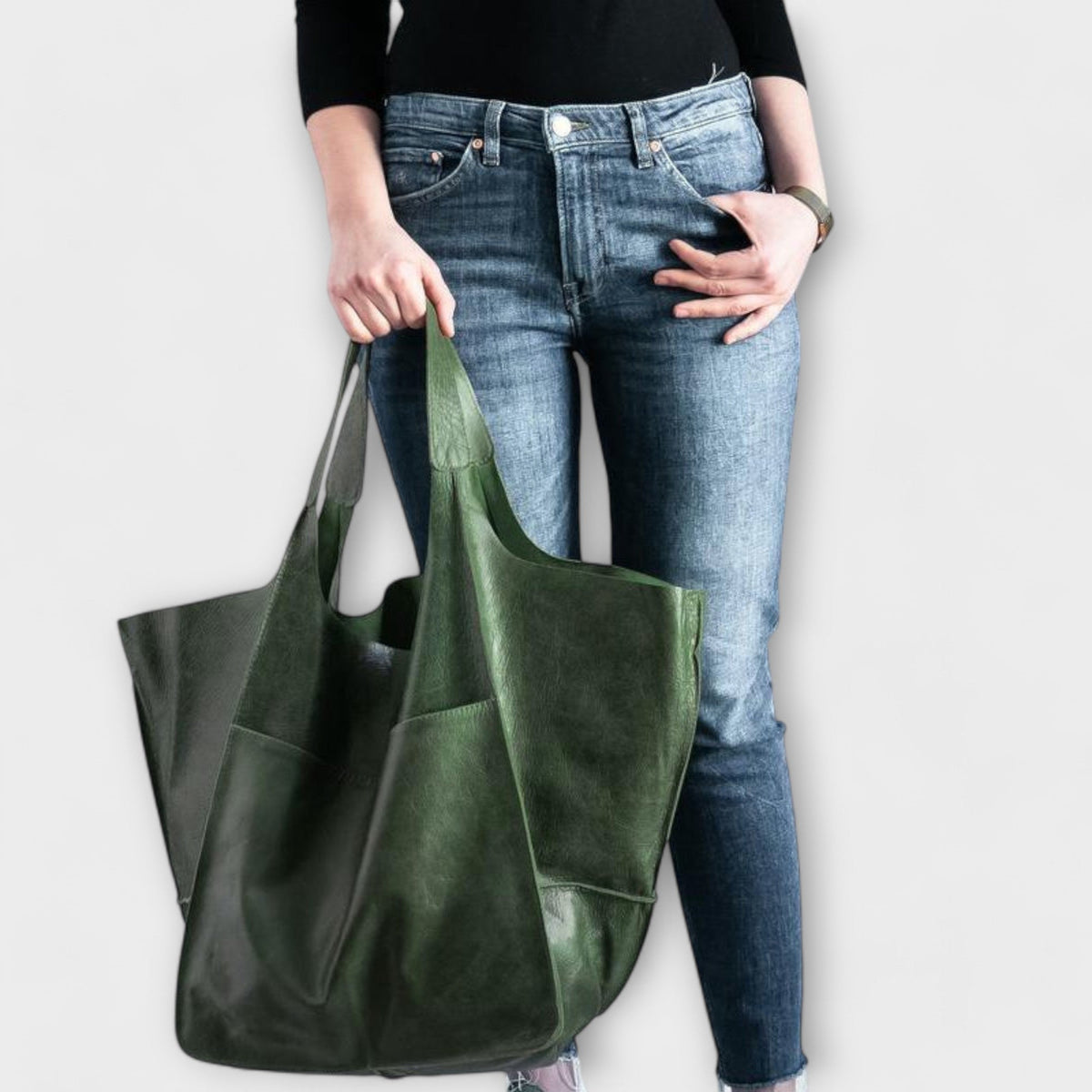 Women's Oversized Weekend Tote Bag with Shoulder Straps - Green