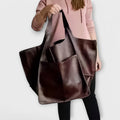 Women's Oversized Weekend Tote Bag with Shoulder Straps - Khaki