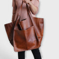 Women's Oversized Weekend Tote Bag with Shoulder Straps - Brown