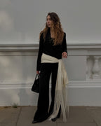 Women Fringe Scarf Belt with Tassel Trim - 2