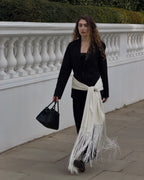 Women Fringe Scarf Belt with Tassel Trim - 6