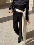Women Fringe Scarf Belt with Tassel Trim - White