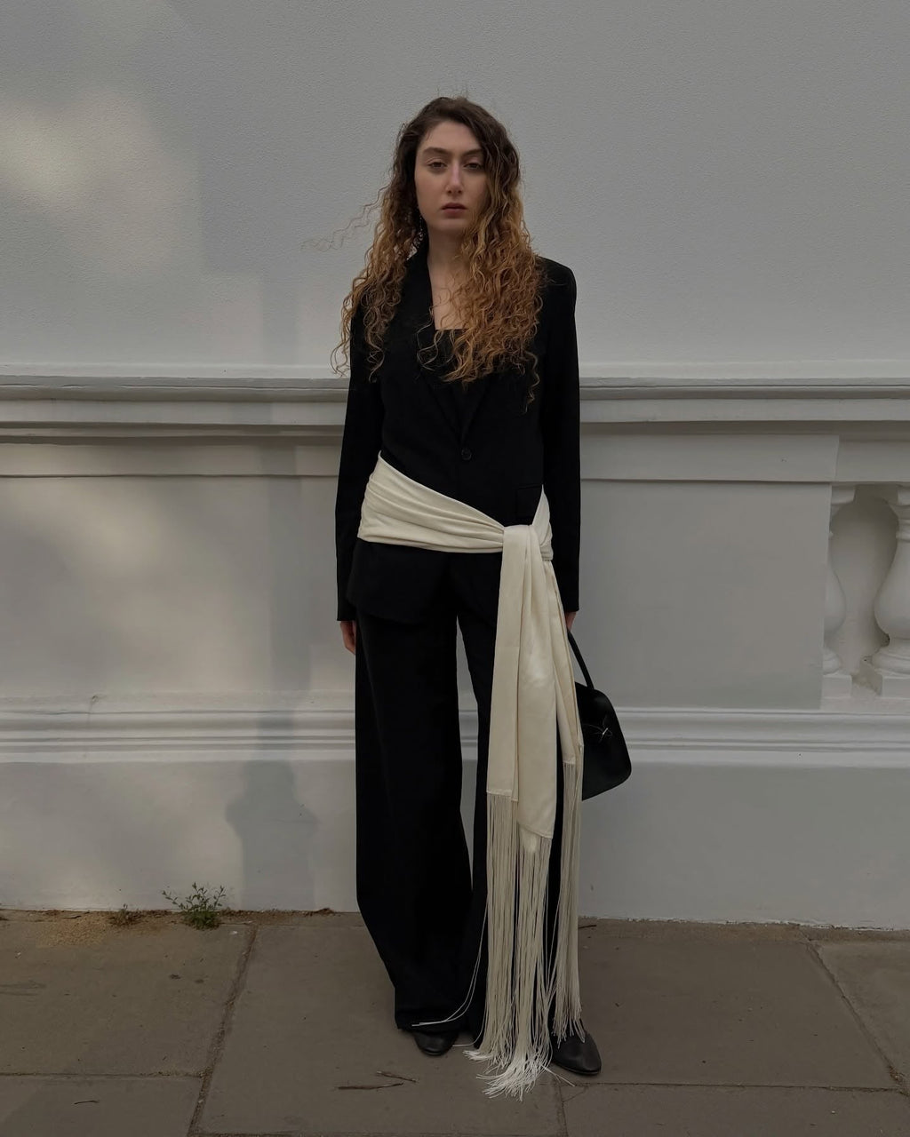 Women Fringe Scarf Belt with Tassel Trim - 4