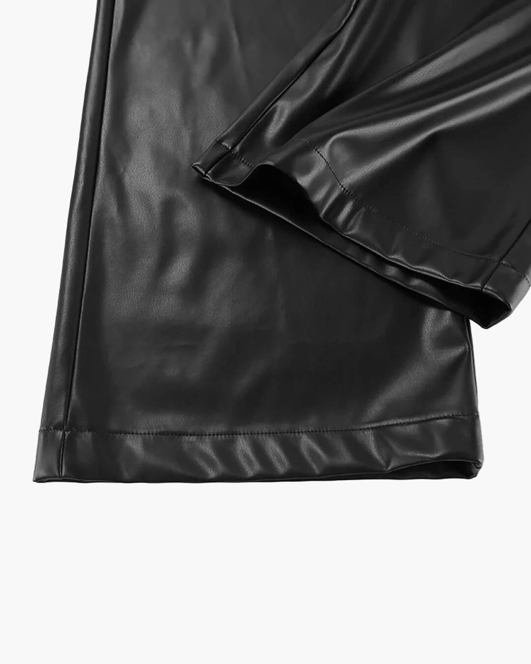 Women's Wide Leg Faux Leather Trousers with High Waist - 11