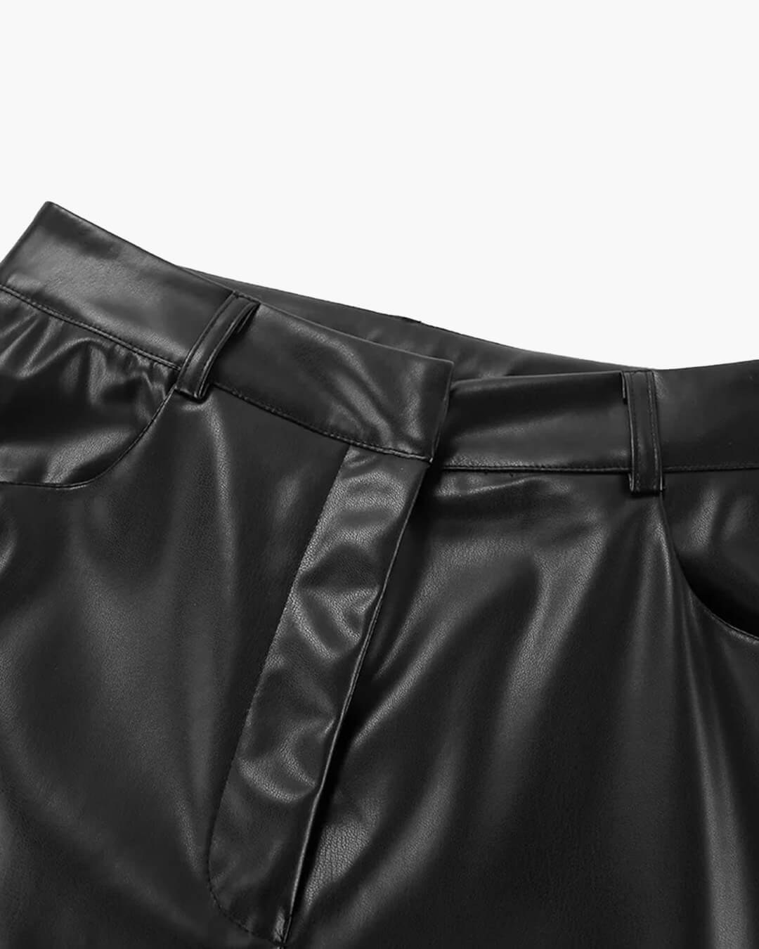 Women's Wide Leg Faux Leather Trousers with High Waist - 7