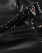 Women's Wide Leg Faux Leather Trousers with High Waist - 9