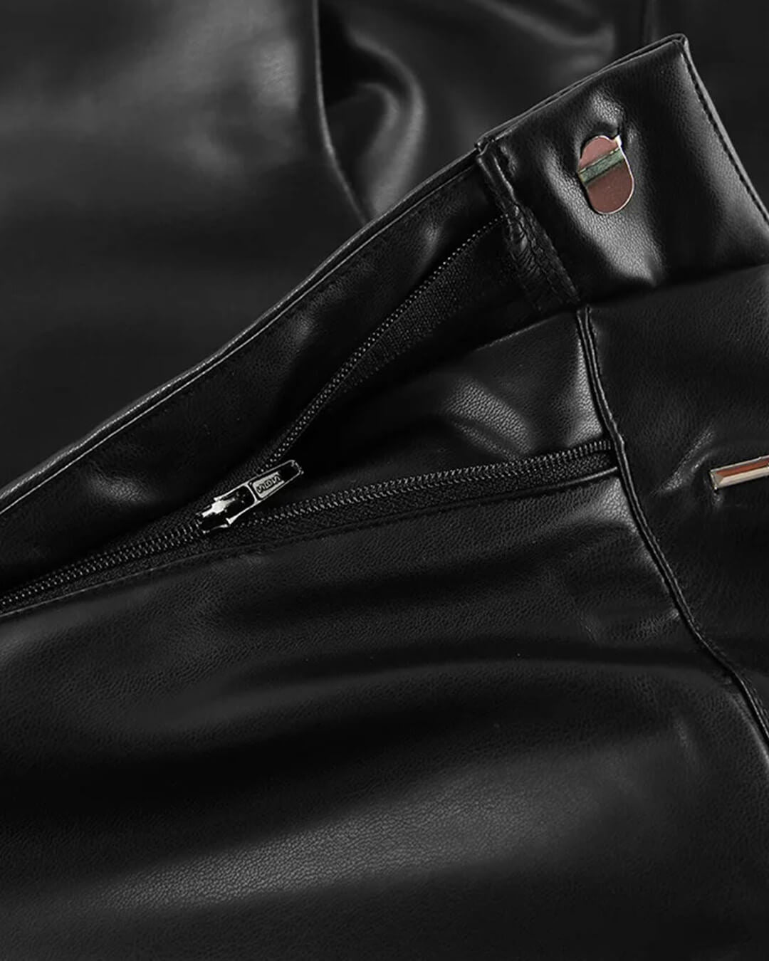 Women's Wide Leg Faux Leather Trousers with High Waist - 9