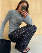 Women's Straight Leg Trousers with Polka Dot Print - 7