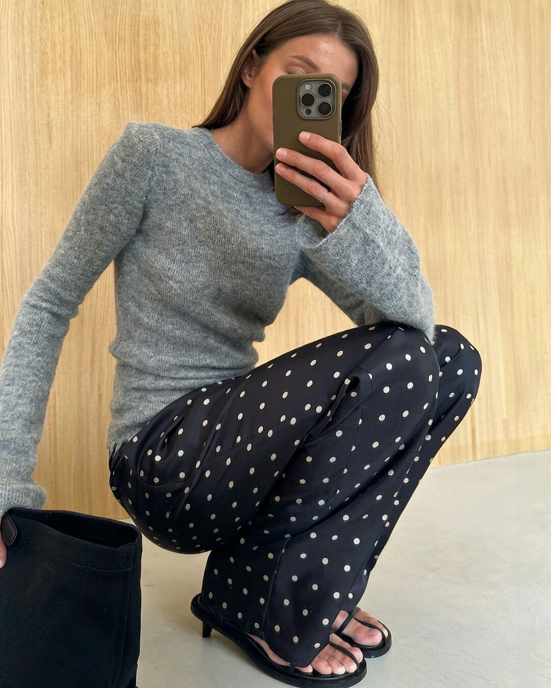 Women's Straight Leg Trousers with Polka Dot Print - 7