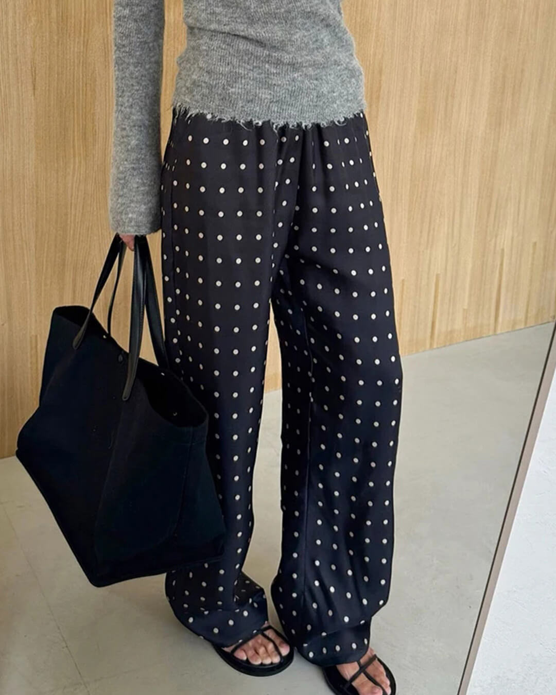 Women's Straight Leg Trousers with Polka Dot Print - 5