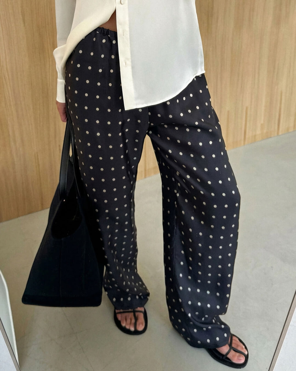 Women's Straight Leg Trousers with Polka Dot Print - 6