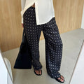 Women's Straight Leg Trousers with Polka Dot Print - 3