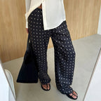 Women's Straight Leg Trousers with Polka Dot Print - 3