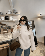 Women's Double Breasted Jacket with Stand Collar and Relaxed Fit - Beige