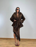 Women's Faux Fur Coat with Tie Waist and Shawl Collar - 10