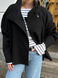Women's Short Jacket with Stand Collar and Structured Cut - Black
