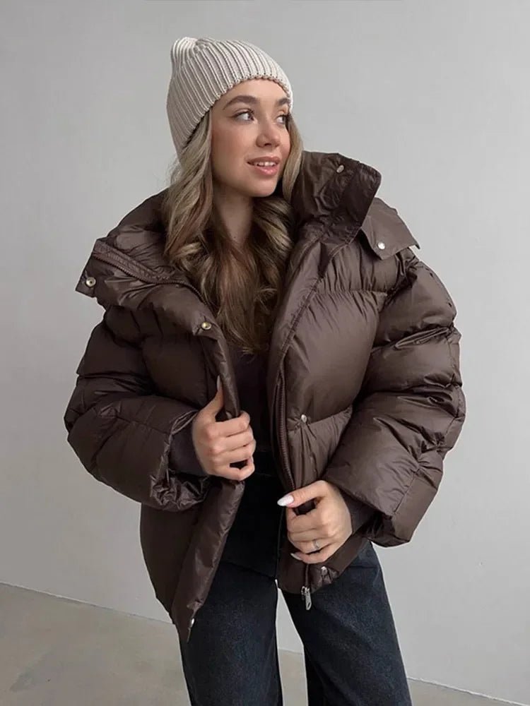 Women's Cropped Puffer Jacket with Detachable Hood - 4