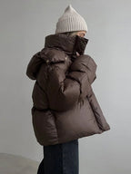 Women's Cropped Puffer Jacket with Detachable Hood - 5