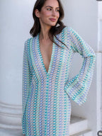 Women's Maxi Dress with V-Neck and Striped Print - 6