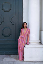 Women's Maxi Dress with V-Neck and Striped Print - Pink