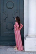Women's Maxi Dress with V-Neck and Striped Print - 4