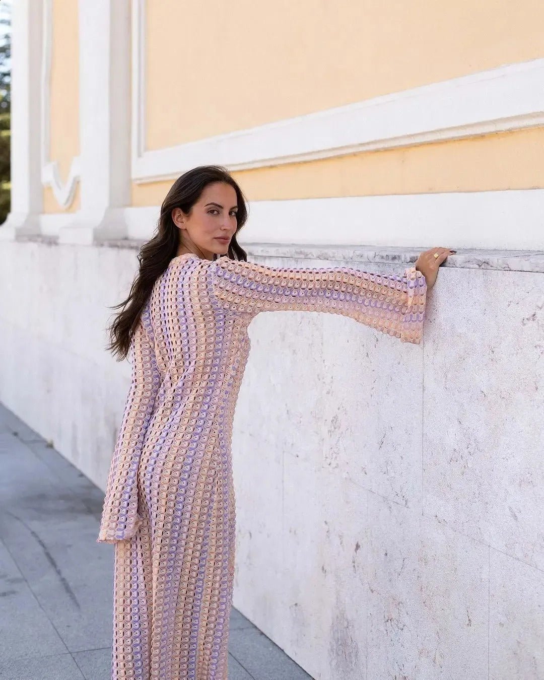 Women's Maxi Dress with V-Neck and Striped Print - 14