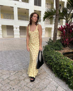 Women's Sleeveless Floral Maxi Dress with Scoop Neck and Flared Hem - 9