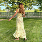 Women's Sleeveless Floral Maxi Dress with Scoop Neck and Flared Hem - 4