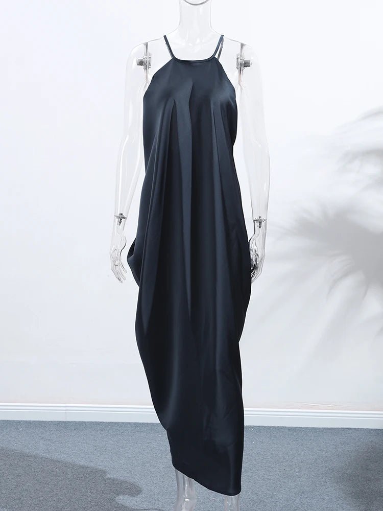 Women's Halter Maxi Dress with Draped Silhouette - 7