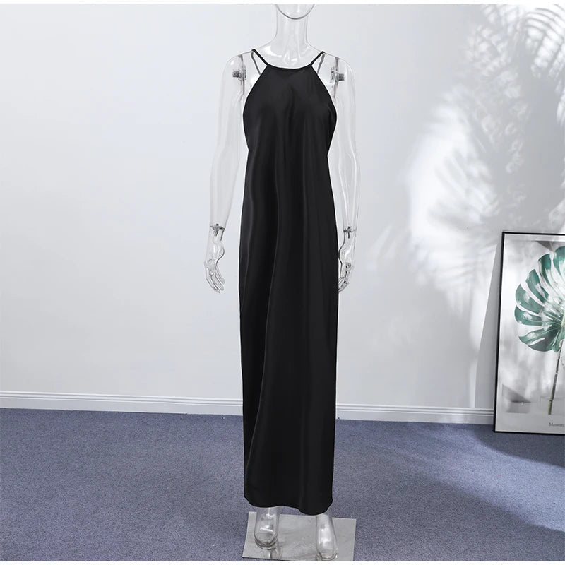 Women's Halter Maxi Dress with Draped Silhouette - 8