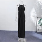 Women's Halter Maxi Dress with Draped Silhouette - 8