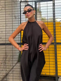 Women's Halter Maxi Dress with Draped Silhouette - Black