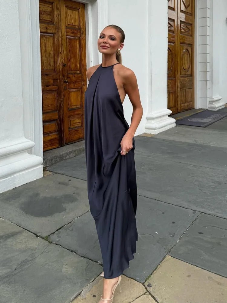 Women's Halter Maxi Dress with Draped Silhouette