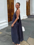 Women's Halter Maxi Dress with Draped Silhouette - 4