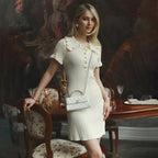 Women's Ribbed Mini Dress with Ruffle Collar and Short Sleeves - 8