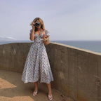 Women's Floral Midi Dress with Puff Sleeves and Front Slit - 3