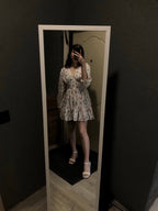 Women's Floral Mini Dress with V-Neck and Long Sleeves - 4