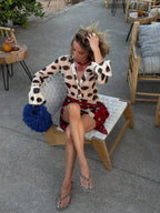 Women's Animal Print Shirt Dress with Scarf Tie Detail - 12