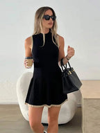 Women's Sleeveless Knit Dress with Drop-Waist and Contrast Trim - 9