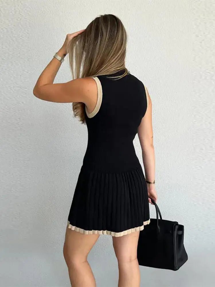 Women's Sleeveless Knit Dress with Drop-Waist and Contrast Trim - 10