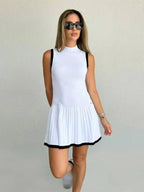 Women's Sleeveless Knit Dress with Drop-Waist and Contrast Trim - 5