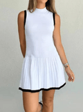 Women's Sleeveless Knit Dress with Drop-Waist and Contrast Trim - White