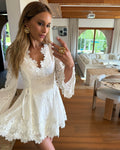 Women's Lace Mini Dress with Side-Tie Adjustable Waist and V-Neck - 2