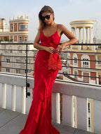 Women's Ruffle Maxi Dress Sleeveless with V-neck and Slim Fit - 8