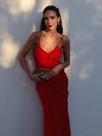 Women's Ruffle Maxi Dress Sleeveless with V-neck and Slim Fit - 2